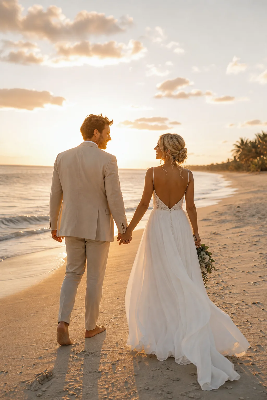 Pareja caminando en la playa