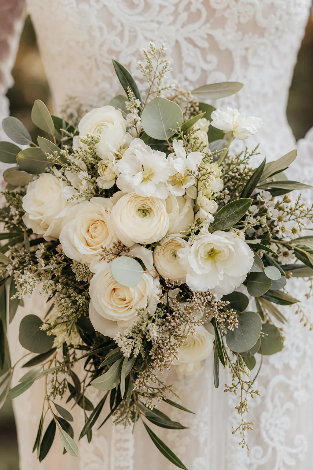 Ramo de novia con flores blancas