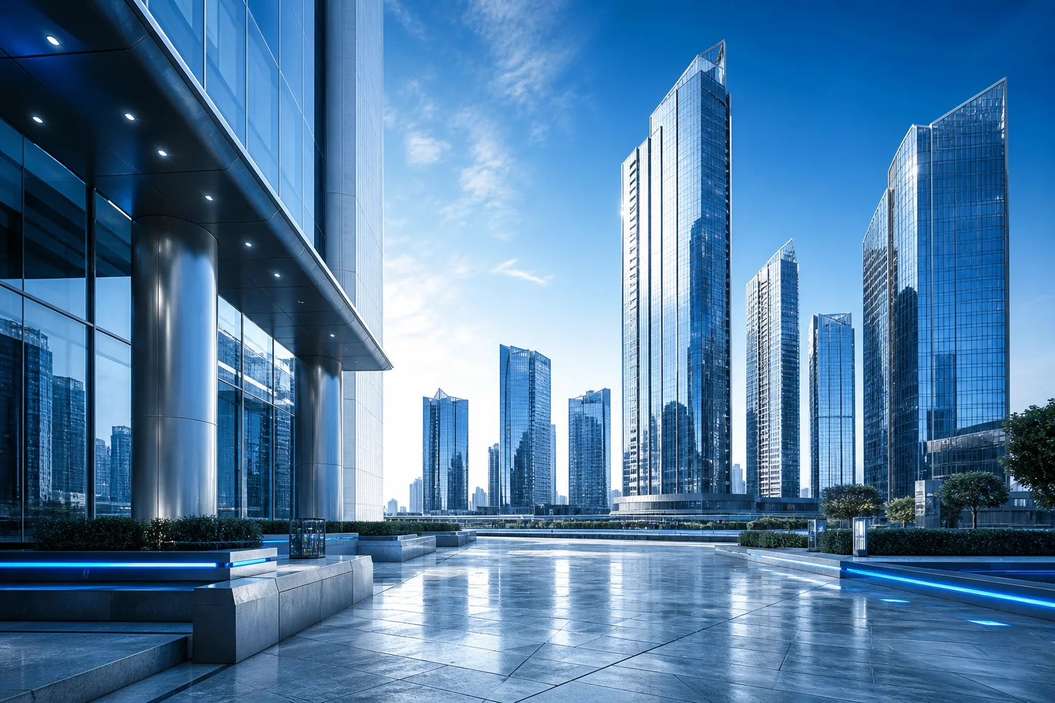 Distrito empresarial de arquitectura futurista