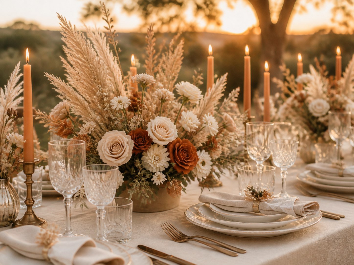 Mesa de boda con flores y velas